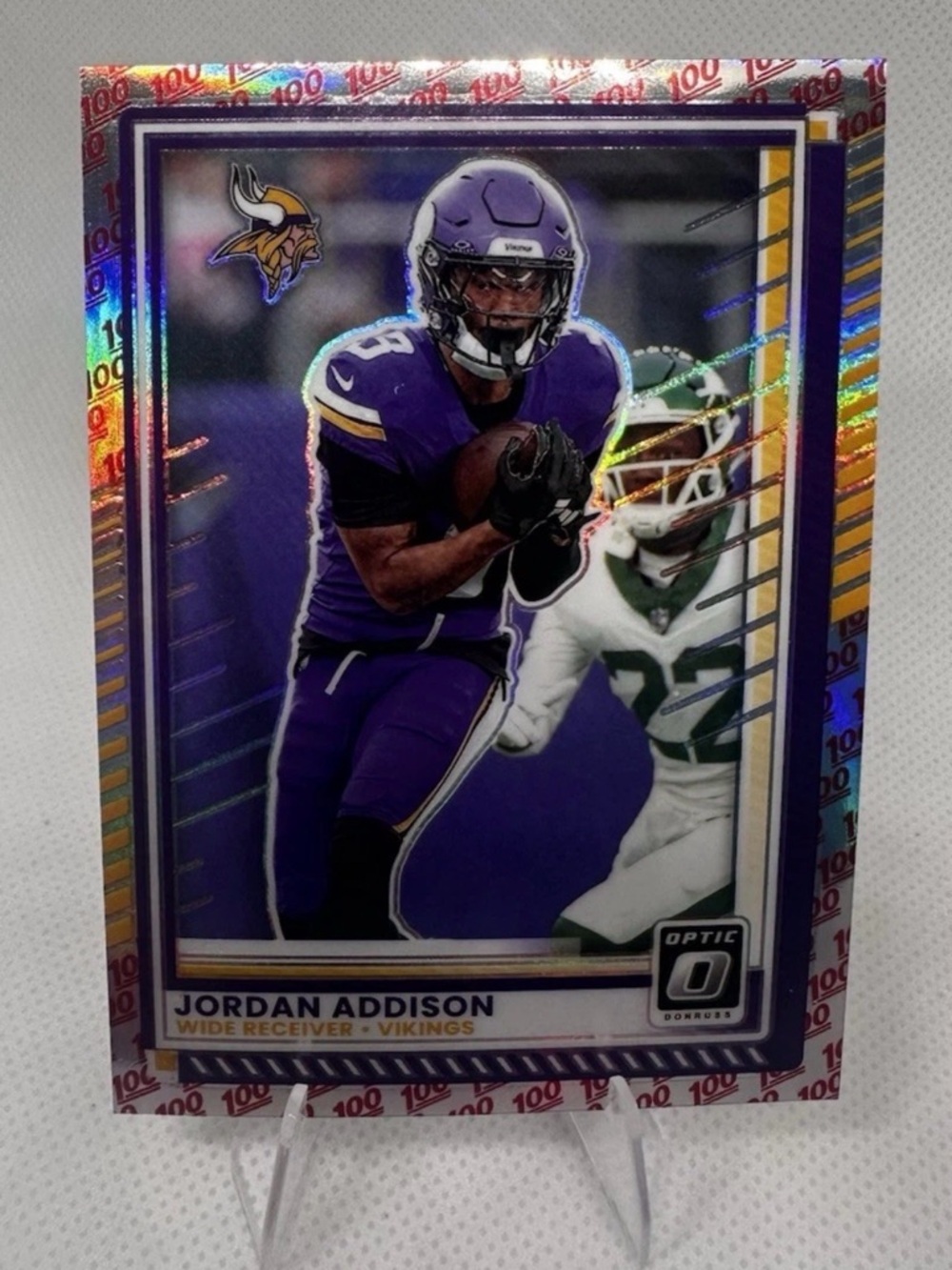 ❗️2025 Donruss Optic Jordan Addison #35 💯 Emoji SSP Minnesota Vikings CASE HIT